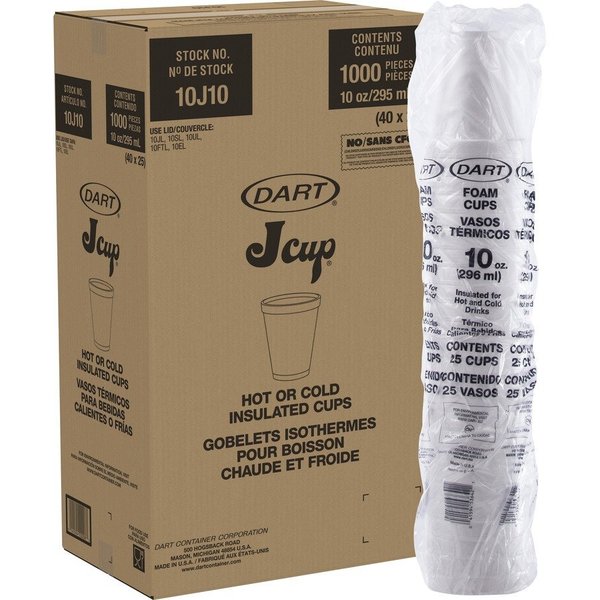 Dart Container Cup, Foam, 10Oz, We, 25Ct 40PK DCC10J10CT